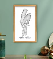 BK Gift Kişiye Özel Siyah Beyaz El Ele Tutuşan Aile Tasarımlı Ahşap Çerçeveli Tablo-4 40x25cm, Anneye Hediye, Aile Hediyesi