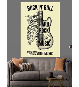 İskelet Gitar Rock Müzik Dekoratif Kanvas - Mdf Ahşap Tablo