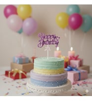Happy Birthday – Pasta Süsü Krom Yazı Kürdanlı Pembe Dekoratif Süs
