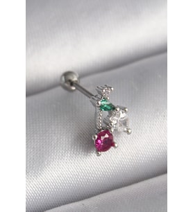 316L Çelik Gümüş Renk Zirkon Taşlı Tragus Piercing 5886 - HPSBYI2374-3736