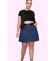 Kadın Yüksek Bel A Line Denim Etek Pamuklu Günlük Kombinler İçin Yaz Aylarının Vazgeçilmezi (Mavi)