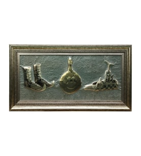 e38 EL İŞÇİLİĞİ TUNÇ ÇAĞI İDOLÜ - RİTONLAR ALİMİNYUM KABARTMA TABLO 95*51 CM -6442