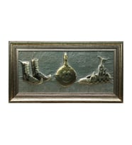 e38 EL İŞÇİLİĞİ TUNÇ ÇAĞI İDOLÜ - RİTONLAR ALİMİNYUM KABARTMA TABLO 95*51 CM -6442