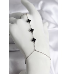316L Çelik Gümüş Renk Siyah Yonca Model Kadın Şahmeran 5886 - GLST4495-3140