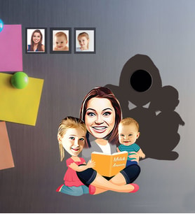 Kişiye Özel Anneler Günü Anne Erkek Kız Kardeş Karikatürlü Ahşap Magnet Model-1