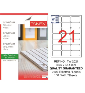 Tanex Lazer Etiket tw-2020 100 A4 Sayfa Laser Etiket 95 x 26 mm Boyutunda 1 A4 Sayfada 20 Etiket