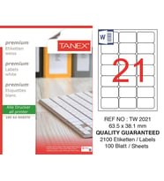 Tanex Lazer Etiket tw-2020 100 A4 Sayfa Laser Etiket 95 x 26 mm Boyutunda 1 A4 Sayfada 20 Etiket