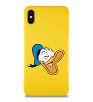 Apple iPhone XS Max Soft Premier Kapak Donald Duck-E Tasarımlı Silikon Kılıf - Sarı (Şeffaf)