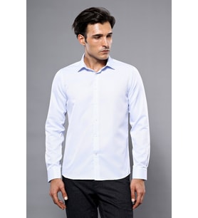 Kendinden Desenli Buz Mavi Slim Fit Gömlek  Wessi