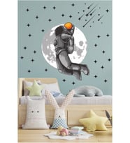 Efekt Reklam Uzayda Basketbol Oynayan Astronot ve Yıldızlar Çocuk Odası Duvar Dekorasyon Stickerı