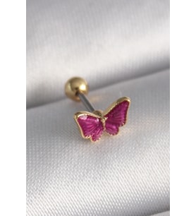 316L Çelik Gümüş Renk Pembe Kelebek Model Tragus Piercing