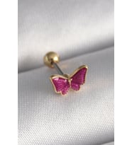 316L Çelik Gümüş Renk Pembe Kelebek Model Tragus Piercing