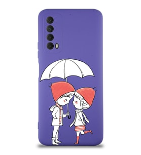 Huawei P Smart 2021 Uyumlu Lansman Kılıf Aşk Tasarımlı İçi Kadife Kapak-Mor (Şeffaf)