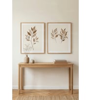 Minimalist Botanik Yaprak Desenli 2’li Ahşap Çerçeveli Tablo Seti