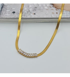 Gold Zirkon Taşlı İtalyan Model Zincir Kolye
