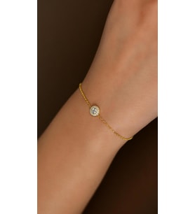 Zirkon Taşlı Gold Tektaş Anturaj Minimal Gümüş Bileklik