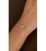 Zirkon Taşlı Gold Tektaş Anturaj Minimal Gümüş Bileklik