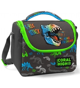Coral High Erkek Çocuk Siyah Yeşil T-Rex Okul Beslenme Çantası - Yalıtımlı