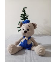 Şapkalı Ayıcık Amigurumi Oyuncak Bebek El Yapımı Örgü Oyuncak (Mavi)