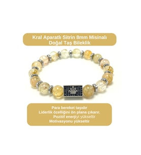 SERTİFİKALI Zirkon Kral Aparatlı Sitrin - 8mm Doğal Taş Misinalı Bileklik