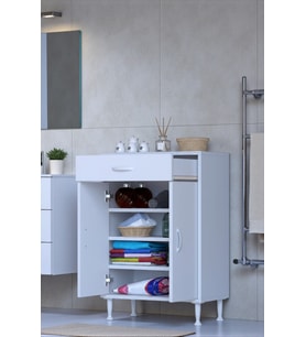 Eliusta Rose 55 cm Beyaz 1 Çekmeceli Banyo Mutfak Dolabı 4 Bölmeli 3 Raflı Çok Amaçlı Dolap 55x88x32,5 cm