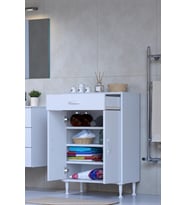 Eliusta Rose 55 cm Beyaz 1 Çekmeceli Banyo Mutfak Dolabı 4 Bölmeli 3 Raflı Çok Amaçlı Dolap 55x88x32,5 cm