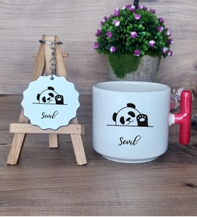 Sevimli Panda Hediye Seti Kupa Bardak T Kulplu ve Anahtarlık Arkadaşa Doğum Günü Hediyesi (Model 1)