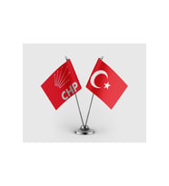 Kırmızı CHP ve Türk Bayrağı İkili Saten Masa Bayrağı Takımı