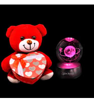 Kişiye Özel Led Işıklı Cam Satürn Küre Dolunay Lamba Kristal Top Peluş Ayıcık