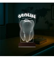 Luvivia Diş Hekimi Diş Doktoru Hediye Dentist Kişiye Özel 3D Lamba - Masa Gece Lambası