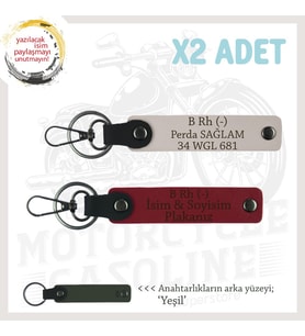 Yol Tutkunlarına, İsim Plaka ve B- Kan Grubu Yazılı Kişiye Özel x2 Anahtarlık Set, Kırmızı-Pudra-Ysl (Çok Renkli)