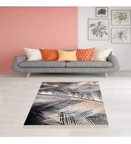 Kuş Tüyü Desenli Dijital Baskılı Kaymaz Taban Modern Salon Halısı ve Yolluk (Gri)