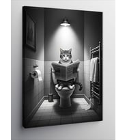 Kanvas Tablo Tuvalette Gazete Okuyan Kedi