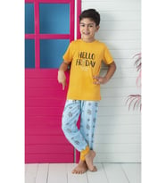 Hello Friday Erkek Çocuk Interlok Sarı Pijama Takımı