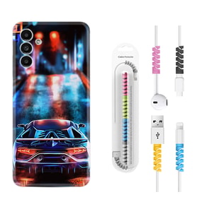 Samsung A23 A31 A32 A50 A51 A52 A53 A70 Kılıf Kablo Koruma Spiral Silikon Neon Cars 1724