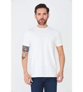 Beyaz Bisiklet Yaka Basic T-Shirt
