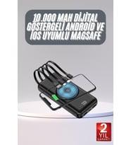 Kablosuz Çoklu Şarj Girişli 10.000 Mah Kablolu Powerbank Taşınabilir