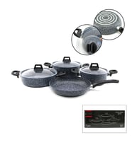 GRİ 7 PARÇA GRANİT TENCERE - TAVA SETİ 20-24CM DERİN - 27CM BASIK CAM KAPAK TENCERE - 26CM TAVA