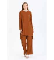 Kadın Bürümcük Kumaş Tunik-Pantolon Takım Tarçın