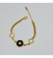Gold Renk Siyah Detaylı Çelik Çiçek Bileklik – Ayarlanabilir, 17.5+4.5 cm