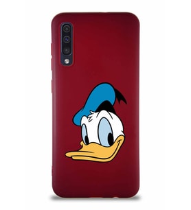 Samsung Galaxy A50 Soft Premier Kapak Donald Duck-B Tasarımlı Silikon Kılıf - Mürdüm (Şeffaf)