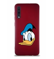 Samsung Galaxy A50 Soft Premier Kapak Donald Duck-B Tasarımlı Silikon Kılıf - Mürdüm (Şeffaf)