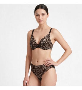 Kadın Tül Dantel Kumaş Leopar Desen Balenli Desteksiz Sütyen ve Dantel String 2'li Takım Bedenler için Ayrı Ayrı Sepete Ekleyiniz (Siyah Seçim Sütyen) (Renkli Seçim Külot) BB2845