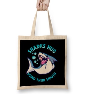 Sharks Hug Using Their Mouth Funny Shark Pun Bez Çanta Uzun Saplı