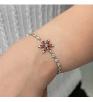 925 Ayar Gümüş Kırmızı Lotus Çiçeği Su Yolu Kadın Bileklik