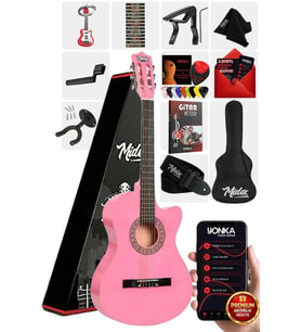 Midex CG-390PK-XBAG Pembe Renk Klasik Gitar 4/4 Sap Ayarlı Kesik Kasa (Çanta Tuner Askı Capo Metod Pena)