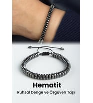 Hematit Doğal Taş Füme Rondela Kesim Makrome Bileklik