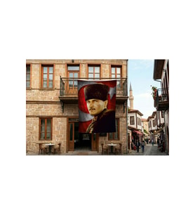 Mavi Gözlü Kalpaklı Gazi Mustafa Kemal Atatürk Ay Yıldız Poster Poster Bayrak Premium Raşel Kumaş 300x450cm ATA37
