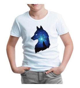 Wolfs at Night Beyaz Çocuk Tshirt