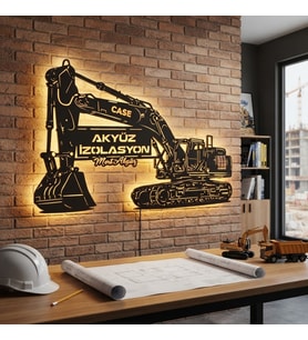 Kişiye veya Fotoğrafa Özel Led Işıklı Ahşap Hediyelik Kepçe/Dozer/İnşaat Tabloları, Dekor